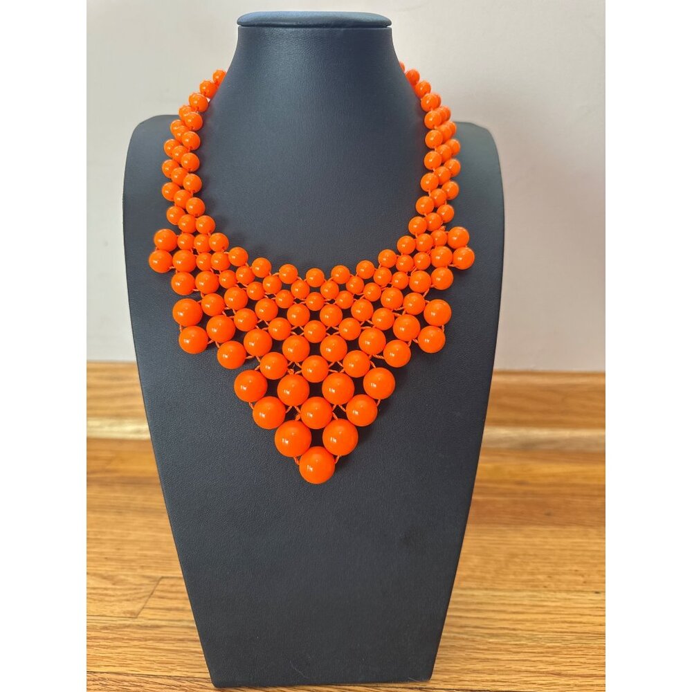 Chunky Orange Beaded Bib Statement Necklace Adjustable Gold Chain Amrita Singh